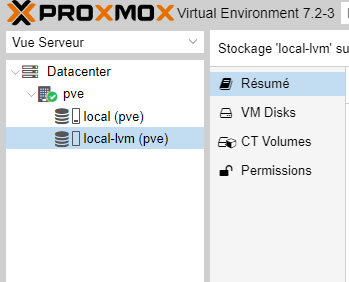 Screenshot of Datastores on a Proxmox server