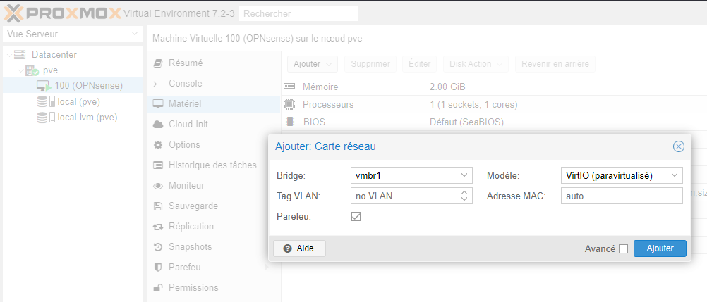 Network card configuration in proxmox