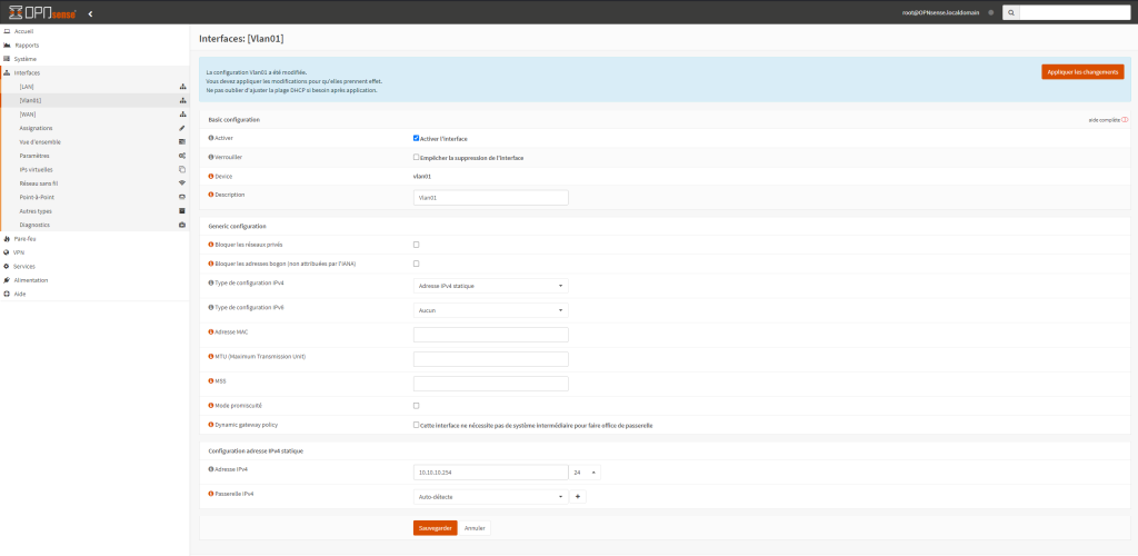 Full configuration for interface in OPNsense